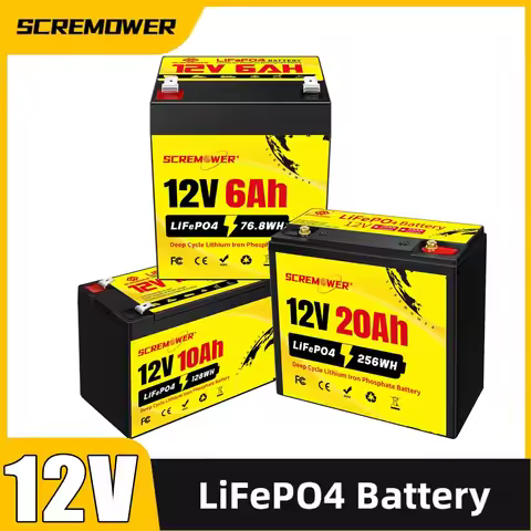 12V LiFePO4 Battery 6Ah 10Ah 12Ah 20Ah 4000+ Cycles Rechargeable Batteries Lithium Battery Built-in 