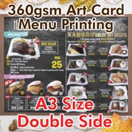 A3 Size Food Menu Printing / 360gsm Art card /  Matt Lamination / Double Side