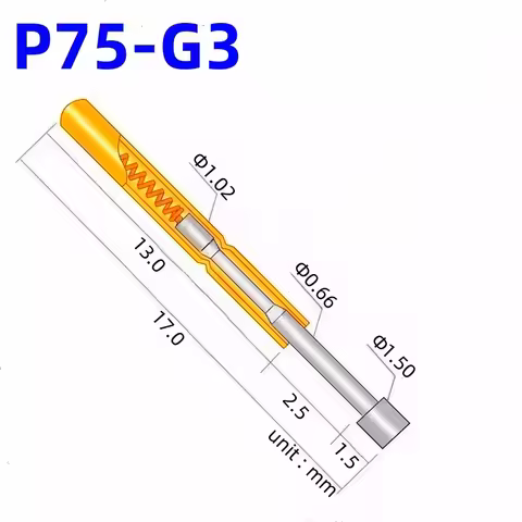 100PCS Spring Test Probe P75-G3 Test Pin Copper Nickel Plated Electronic Spring Test Pin Head Dia 1.