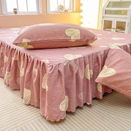 Ins Style Dusty Rose Bed Sheet Cover with Ruffles Bed Skirt Aesthetic Love Print Bedspread Lace Skir