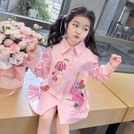 Girls Shirt Dress Spring Autumn Style 2025 New Style Fashionable Korean Version Shirt Dress Children
