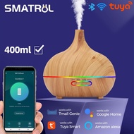SMATRUL  Tuya WiFi Smart Home Humidifier Essential Aroma Oil Diffuser Ultrasonic 400ml Wood Grain Air Humidifier Mist Maker LED Light