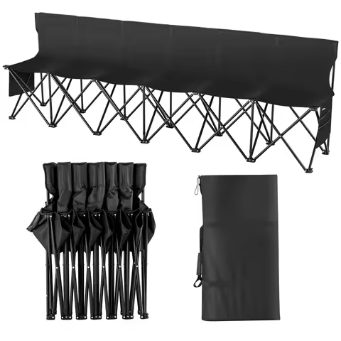 SucceBuy 6/8 Seat Foldable Sideline Bench Outdoor Camping Bench Chair with Bag & Backrest Team Sport
