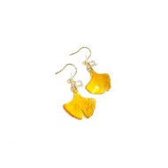 【秋風頌】銀杏Ginko。日本樹脂&amp;金箔。天然珍珠耳環/耳釘/耳夾