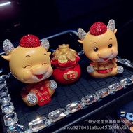 Car-mounted Ox Year Ornament with Inlaid Diamonds, Lucky Mascot Interior Decoration, Nodding Ox, Zod