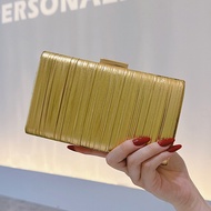 GFS store Gorgeous gold dinner bag elegant temperament dress box bag pleated clutch womens bag