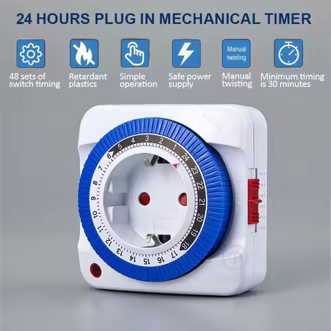EU/US 24 Hours Timer Switch Timer Plug in Mechanical Grounded Programmable Smart Countdown Loop Swit