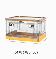 可疊高折疊收納箱 收納櫃 衣櫃-55L透明黃（三開門）