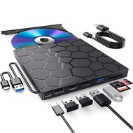 Kebidumei | เครื่องเล่นดีวีดีภายนอก Kebidumei 7 in 1 ไดรฟ์ CD/DVD พร้อมเครื่องบันทึก USB3.0 Type C เ