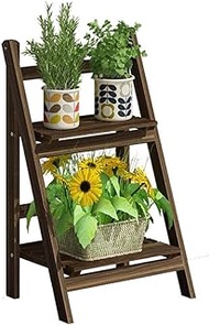 2 Layer Outdoor Herbal Flower Stand Foldable Pine Flower Display Stand Indoor Flower Stand Retro Garden Indoor Outdoor Balcony Flower Stand FENPING (Color : Brown)