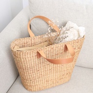 帆布袋 泰國手袋  皮革提手  夏季托特包  草編包  編織沙灘包