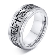 Anxiety Ring for Women Men Christian Lord's Prayer Cross Ring Stainless Steel Spinner Cross Ring for