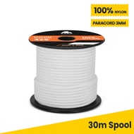 【100% Nylon Rope】30 Meters Paracord 3mm 3 Strands Cores Tent Rope - White