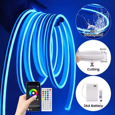 DC5V RGB LED Neon Light AA Battery Powered Bluetooth LED Strip SMD2835 IP65Waterproof Rating 108Leds
