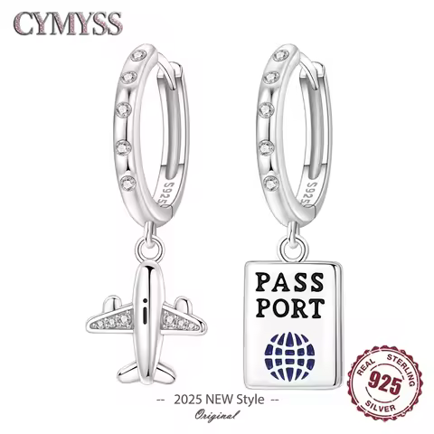 Original S925 Sterling Silver Travel Life Elements Airplane Passport Earrings for Women's Fashion Pa