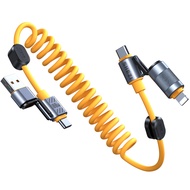 4-in-1 Coiled USB C Cable, 100W Lightning Cable for Car with Magnetic Clips, USB to Lightning Cable 