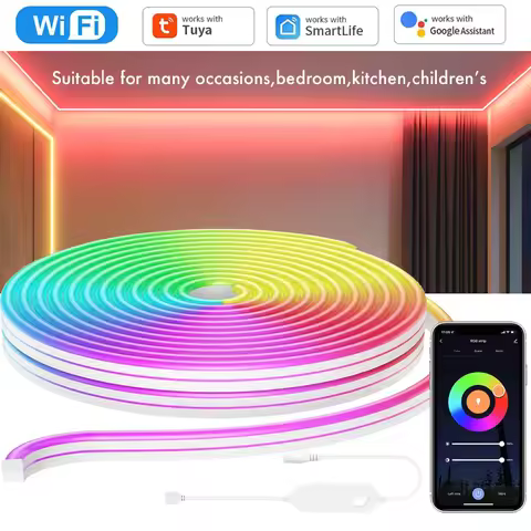 Tuya WiFi Neon RGB LED Strip 12V 1m 2m 3m 4m 5m Waterproof Dimmable Flexible Soft Game Party Room De