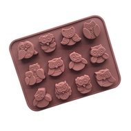 12 Cavity Cute Owl Silicone Jelly Chocolate Soap Fondant Mould Coklat Jeli Sabun Mold 12连猫头鹰硅胶巧克力翻糖手工皂果冻冰块烘焙模具