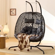 Double Hanging Swing Egg Chair With Stand, Hexagon Wicker Hammock Swing Chair For Outdoor Garden Pat
