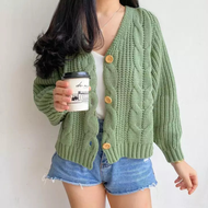 Cardigan Sweater Rajut Gelombang Kepang Cable / Baju Rajut Wanita Tebal Premium / Cardigan Rajut Ove