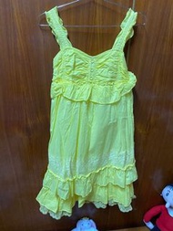 V_K黃色夏天麻紗洋裝