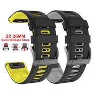 26mm 22mm Double Colors Silicone Quick Fit Strap For Garmin Epix Gen2 Fenix 7X 7 6X 6 Pro 5X 5 Plus 