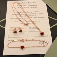 100% original Van Cleef&Arpe small heart-shaped necklace with red heart earrings bracelet, classic a