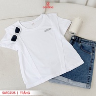 Áo thun nữ CARDINA cotton cổ tròn vai cách điệu 5ATC21
