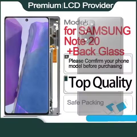 AMOLED LCD screen with frame, replacement for Samsung Note 20 5G, n980f, n980f, n980f/DS, with back 
