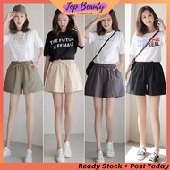[READY STOCK] Women Shorts Seluar Pendek Draw String Waist Linen Material Casual Shorts T23