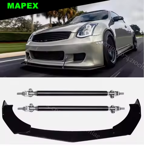 For Infiniti G35 G37 Sedan Coupe Front Bumper Lip Splitter Spoiler + Strut Rods