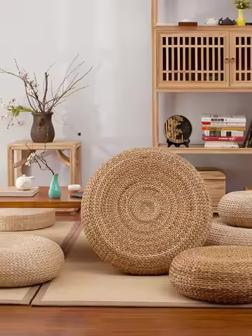 Straw futon tatami seat cushion Japanese-style thickened rattan home round seat cushion meditation m