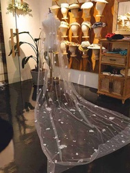 Handmade Long Tailed Wedding Veil Forest System เจ้าสาว ชุดราตรี ตัวอย่างภาพอุปกรณ์เสริมการถ่ายภาพท่