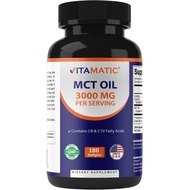 Vitamatic MCT Oil 3000 mg per Serving - 180 Softgels - from Coconut Oil - Contains 55% caprylic Acid