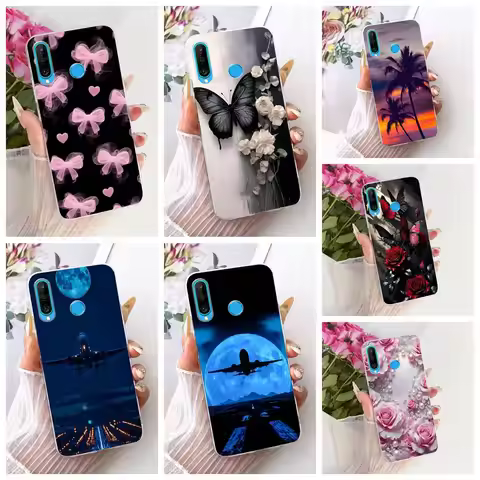 Transparent For Huawei P30 Lite Case Cover Cute Cat Fashion Butterfly Funny Painted Casing MAR-L01A 