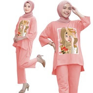 Setelan Wanita Dewasa Cewek Hijab Love SETCEL Baju OneSet ABG dewasa SLEBEW cetak DTF Piyama