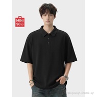 Famous Product Black Waffle POLO Shirt Men's Summer Clothes Loose Top Front Shoulder Heavy Short-Sle