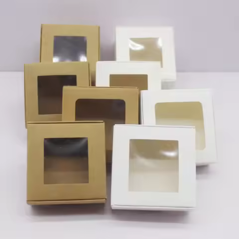 10pcsNew 7x7x3/4/5cm Series Gift Packaging Box Paper Packaging Box PVC Window White/Kraft Paper Box