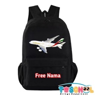 AIRBUS A380 EMIRATES PLANE KIDS BACKPACK FREE NAME