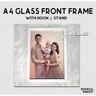WHITE A4 GLASS PHOTO FRAME NO MATTING, WITH Hook, and Stand, Grad Pic, Wedding Photo Frame