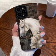 1 Ốp lưng điện thoại mềm họa tiết hoa và ngựa thanh lịch bằng da giả có kết cấu tương thích với iPho