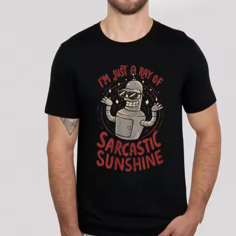Futurama T-Shirt Bender Shirt Sarcastic Sunshine T-Shirt Regular Men Short Sleeve Funny Shirt Offens