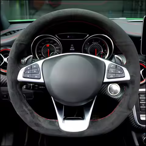 DIY Suede Car Steering Wheel Cover For Mercedes-Benz A45 AMG W205 C43 C63S AMG CLA45 CLS63 AMG GLC 4