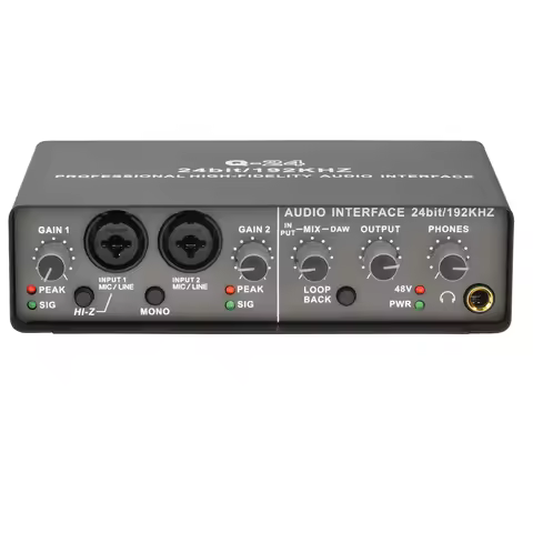B68C Professional 24Bit 192Khz Audio Interface 2 Input Sound Card For Electric Guitar Loopback Exter