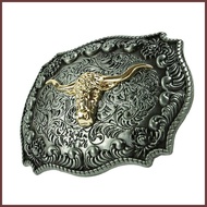 Vintage Engraved Gold Long Bull Head Belt Buckle West Cowboy Buckle