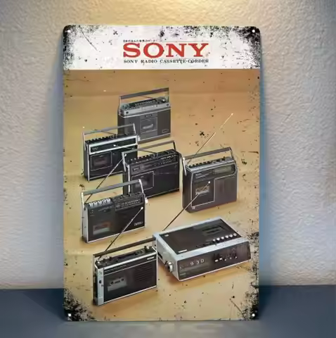 p1,Sony Vintage Radio Cassette Players Metal Poster -20x30cm Tin Sign