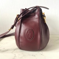 【特選貨品】中古二手Cartier酒紅色單肩側斜背孭抽繩包水桶包