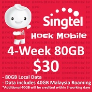 Singtel Prepaid $30 4-week 80GB Data for Singapore and Malaysia / Top Up / Renew