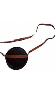 Celine ROUND PURSE ON STRAP IN TRIOMPHE CANVAS AND LAMBSKIN 圓餅包