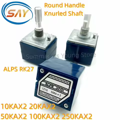 1PCS Japan ALPS RK27 Volume LOG Stereo Potentiometer 2-gang Dual Round Handle 10K/20K/50K/100K/250K 